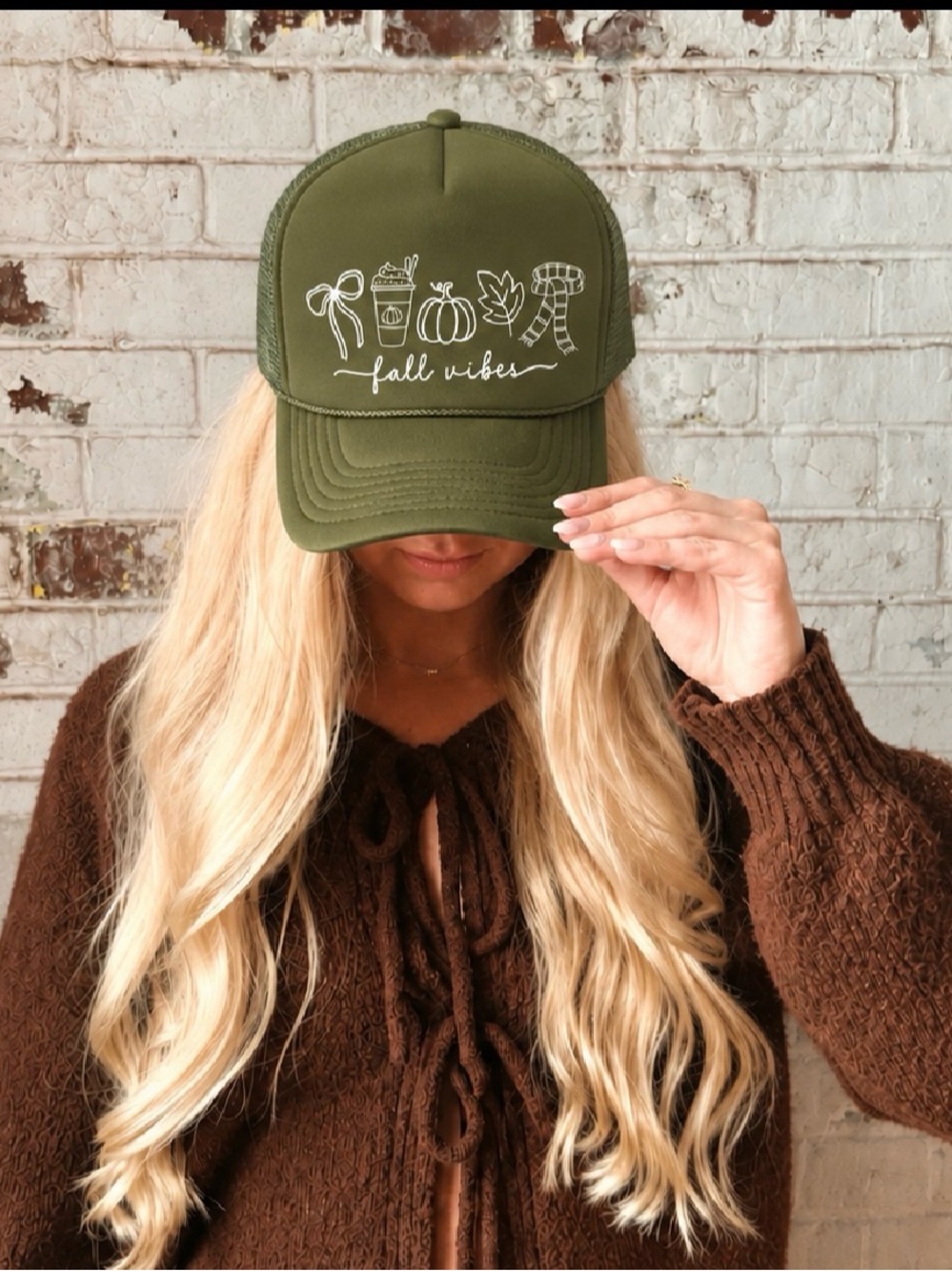 Olive 'Fall Vibes' Trucker Hat